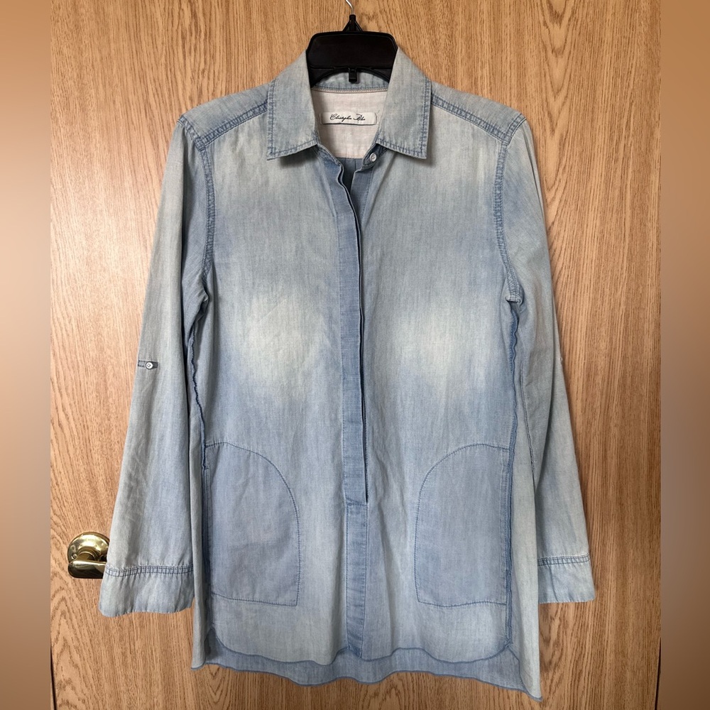 Christopher Blue Cotton Denim Button Up Loose Fit Shirt Women’s S/M